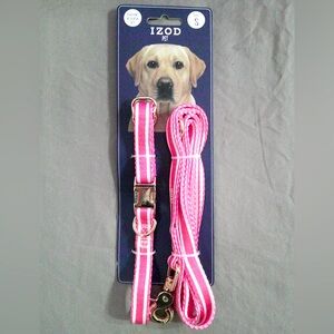 IZOD Pet Pink Stripe Dog Leash and Collar Set (S)